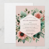 Invitation Mariage Botanique Rose Émeraude (Devant / Derrière)