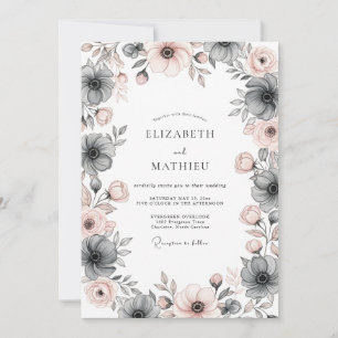 Invitation Mariage Botanique Rose Gênant Blush