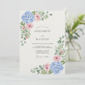 Invitation Mariage Botanique Rose Hydrangea Bleue (Debout devant)