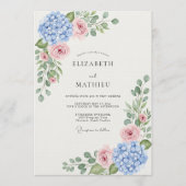 Invitation Mariage Botanique Rose Hydrangea Bleue (Devant)