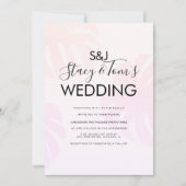 Invitation Mariage botanique rose Monstera (Devant)