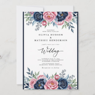 Invitation Mariage Botanique Rose Navy Bliss