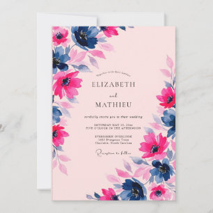 Invitation Mariage Botanique Rose Navy Painterre