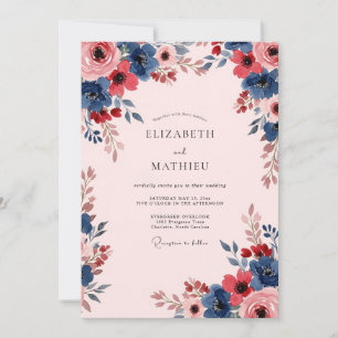 Invitation Mariage Botanique Rose Pâle Gras