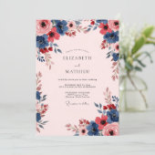 Invitation Mariage Botanique Rose Pâle Gras (Debout devant)
