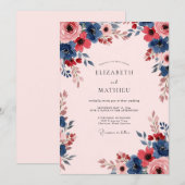 Invitation Mariage Botanique Rose Pâle Gras (Devant / Derrière)
