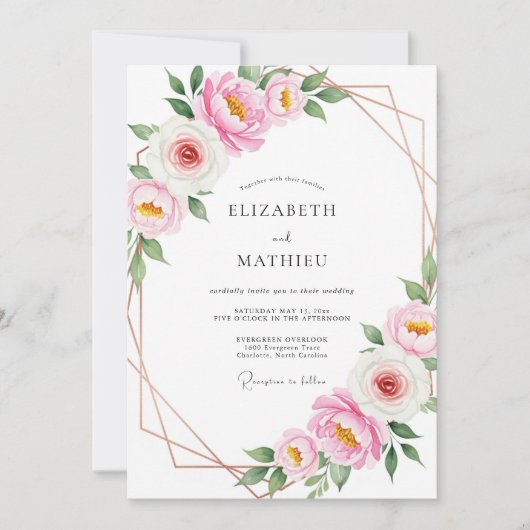 Invitation Mariage Botanique Rose Pâle Impeccable (Devant)