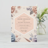 Invitation Mariage Botanique Rose Pêche Romance (Debout devant)