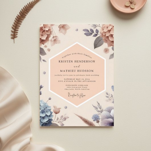 Invitation Mariage Botanique Rose Pêche Romance