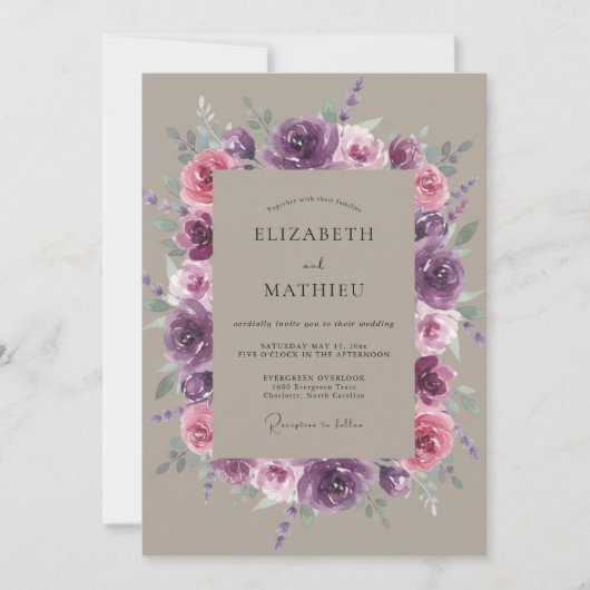 Invitation Mariage Botanique Rose Plum (Devant)