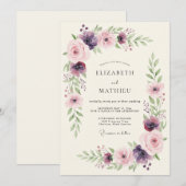 Invitation Mariage Botanique Rose Plum de Rêve (Devant / Derrière)