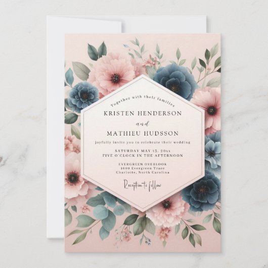 Invitation Mariage Botanique Rose Poussiéreux Fantaisie (Devant)