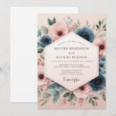 Invitation Mariage Botanique Rose Poussiéreux Fantaisie (Devant / Derrière)