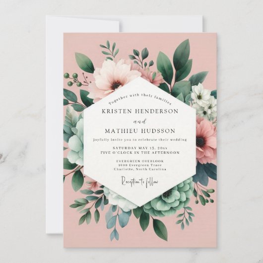 Invitation Mariage Botanique Rose Rêveur (Devant)