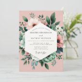 Invitation Mariage Botanique Rose Rêveur (Debout devant)