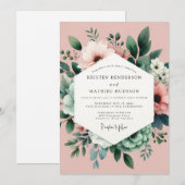 Invitation Mariage Botanique Rose Rêveur (Devant / Derrière)