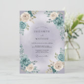 Invitation Mariage Botanique Rose Sarcelle (Debout devant)