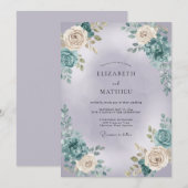 Invitation Mariage Botanique Rose Sarcelle (Devant / Derrière)