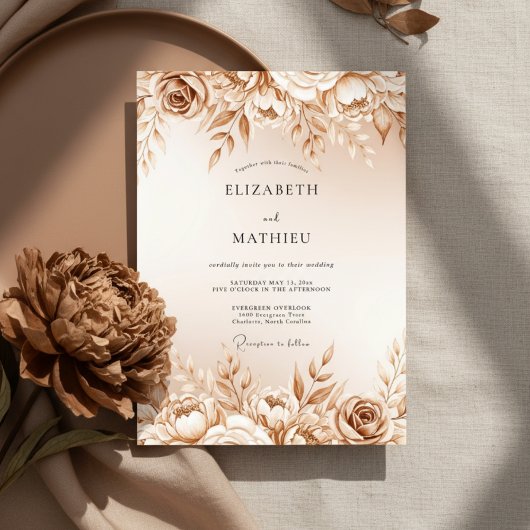 Invitation Mariage Botanique Rose Tan Romance