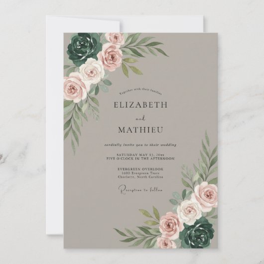 Invitation Mariage Botanique Rose Taupe Blush (Devant)