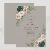 Invitation Mariage Botanique Rose Taupe Blush (Devant / Derrière)