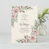 Invitation Mariage botanique rose tendre (Debout devant)
