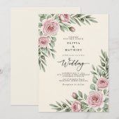 Invitation Mariage botanique rose tendre (Devant / Derrière)