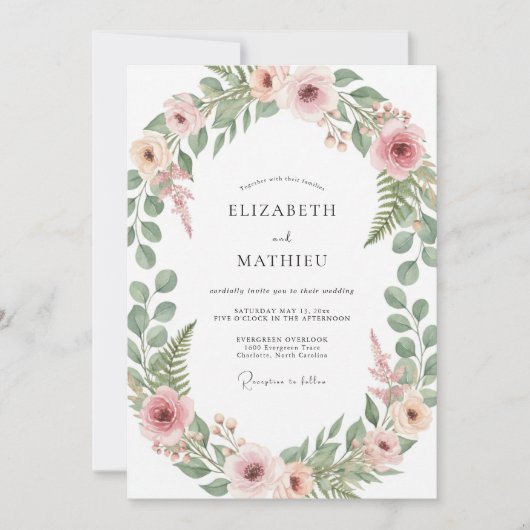 Invitation Mariage Botanique Rose Tendresse (Devant)