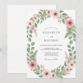 Invitation Mariage Botanique Rose Tendresse (Devant / Derrière)