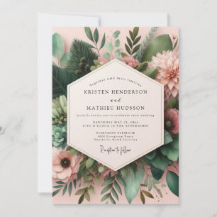 Invitation Mariage Botanique Rose Vert
