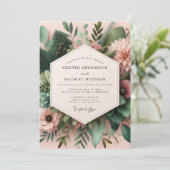 Invitation Mariage Botanique Rose Vert (Debout devant)