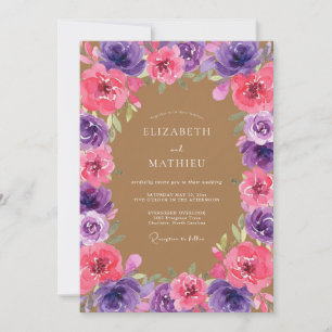 Invitation Mariage Botanique Rose Violet Foncé