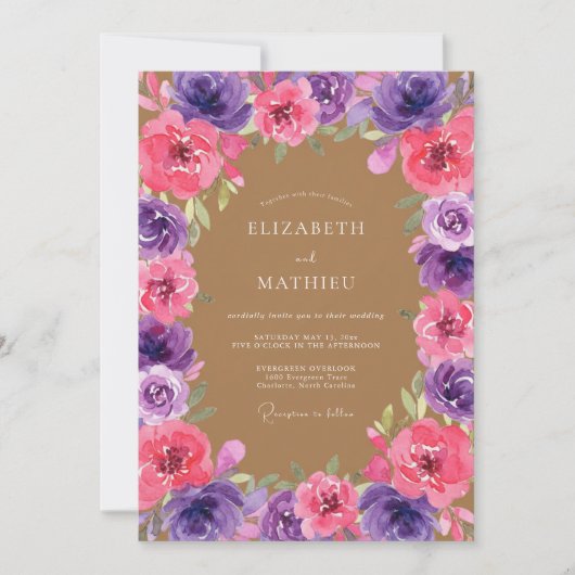 Invitation Mariage Botanique Rose Violet Foncé (Devant)