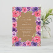 Invitation Mariage Botanique Rose Violet Foncé (Debout devant)