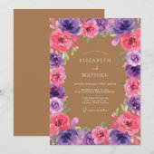 Invitation Mariage Botanique Rose Violet Foncé (Devant / Derrière)