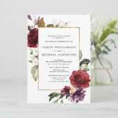 Invitation Mariage botanique rouge et violet (Debout devant)