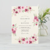 Invitation Mariage Botanique Rouge Magenta (Debout devant)