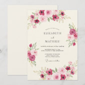 Invitation Mariage Botanique Rouge Magenta (Devant / Derrière)