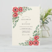 Invitation Mariage Botanique Rouge Vivid (Debout devant)