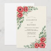 Invitation Mariage Botanique Rouge Vivid (Devant / Derrière)