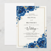 Invitation Mariage botanique Royal Blue Bloom (Devant / Derrière)