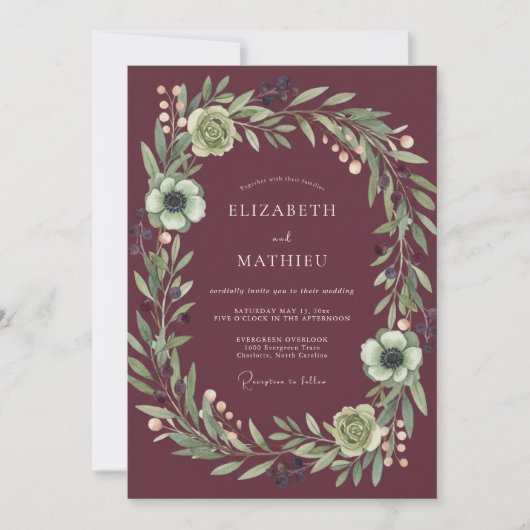 Invitation Mariage Botanique Royal Bourgogne (Devant)