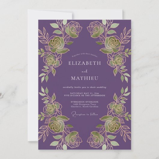 Invitation Mariage Botanique Royal Pourpre (Devant)