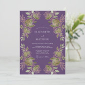 Invitation Mariage Botanique Royal Pourpre (Debout devant)