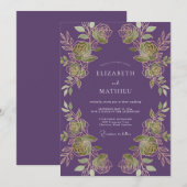 Invitation Mariage Botanique Royal Pourpre (Devant / Derrière)