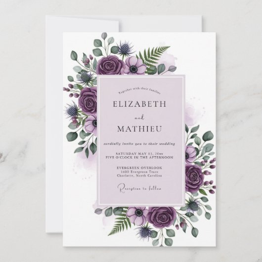 Invitation Mariage Botanique Royal Pourpre (Devant)