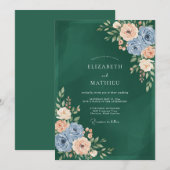 Invitation Mariage Botanique Royal Vert Émeraude (Devant / Derrière)