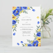Invitation Mariage Botanique Royale Bleu Tableaux (Debout devant)