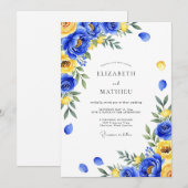 Invitation Mariage Botanique Royale Bleu Tableaux (Devant / Derrière)