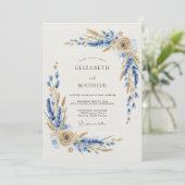 Invitation Mariage Botanique Rustique Bleu (Debout devant)